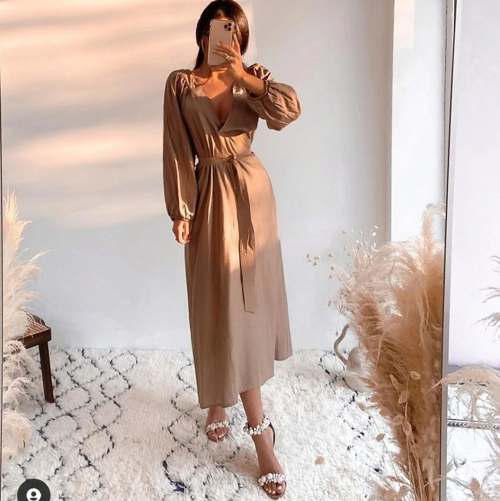 Zara * Belted Midi Dress Tan - Picture 2 of 5